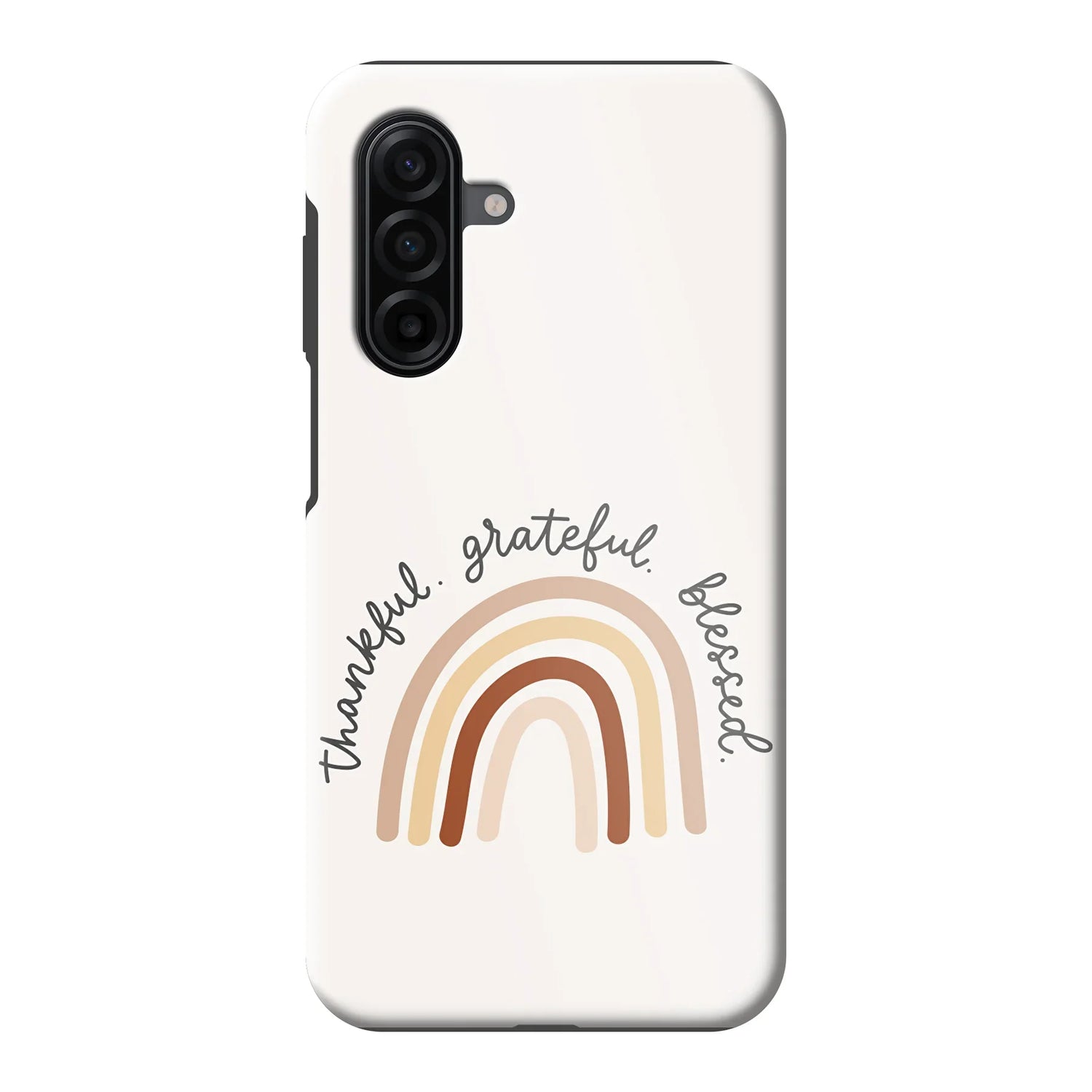 Hardcase telefoonhoesje met “Thankful. Grateful. Blessed.” – elegant christelijk design dat Gods trouw en dankbaarheid symboliseert.