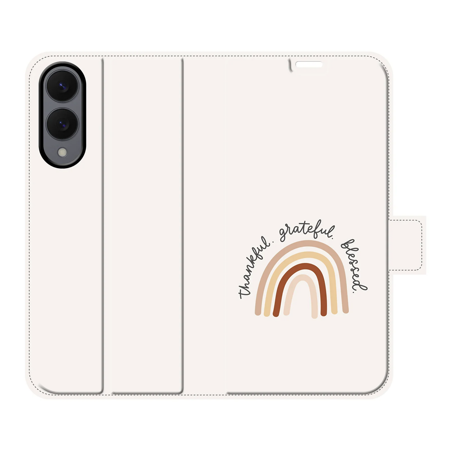 Christelijk portemonnee hoesje met de woorden “Thankful. Grateful. Blessed.” – praktisch en stijlvol ontwerp dat geloof en dankbaarheid combineert.