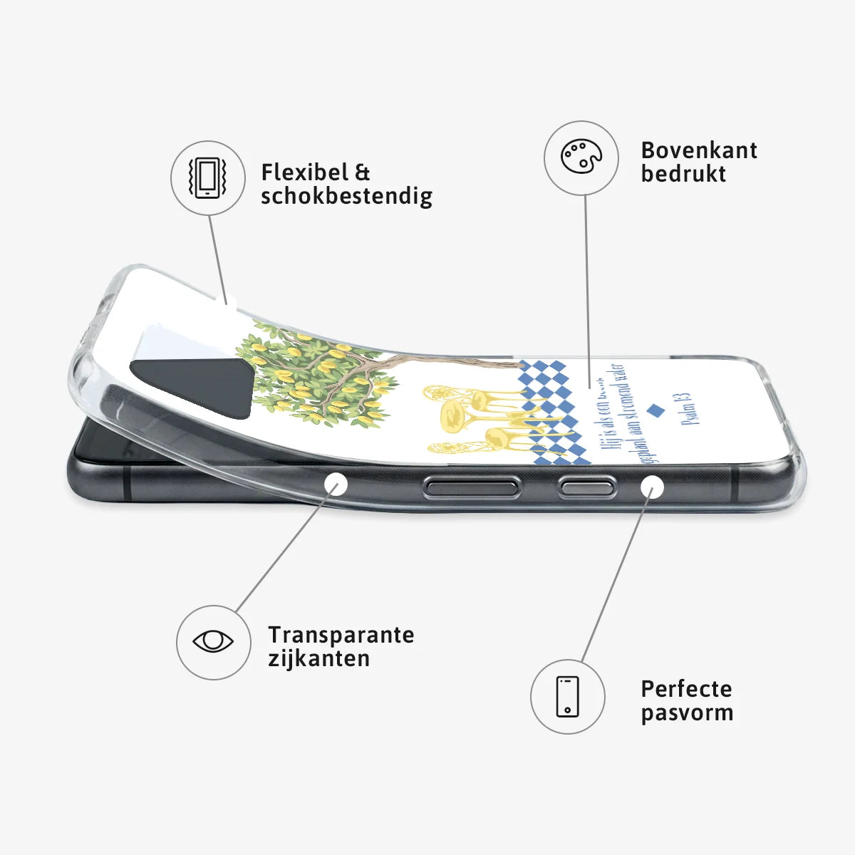 Softcase Aan stromend water – flexibel hoesje met mediterraan citroenboom design en Psalm 1:3
