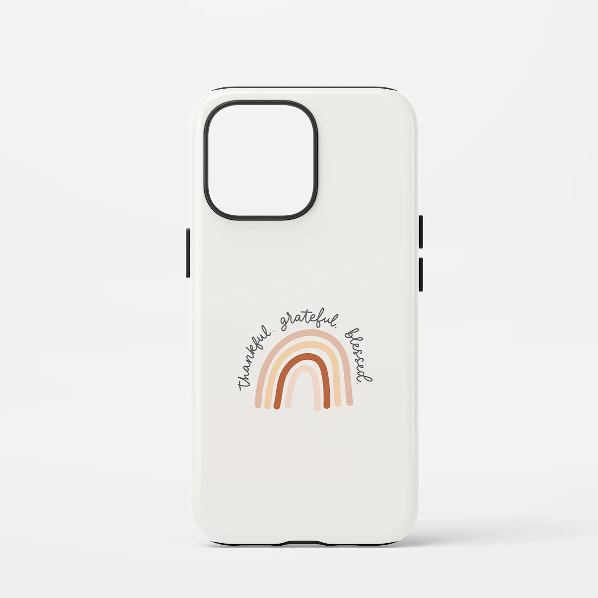 Christelijk toughcase telefoonhoesje met aardetinten regenboog design, zacht en modern vormgegeven