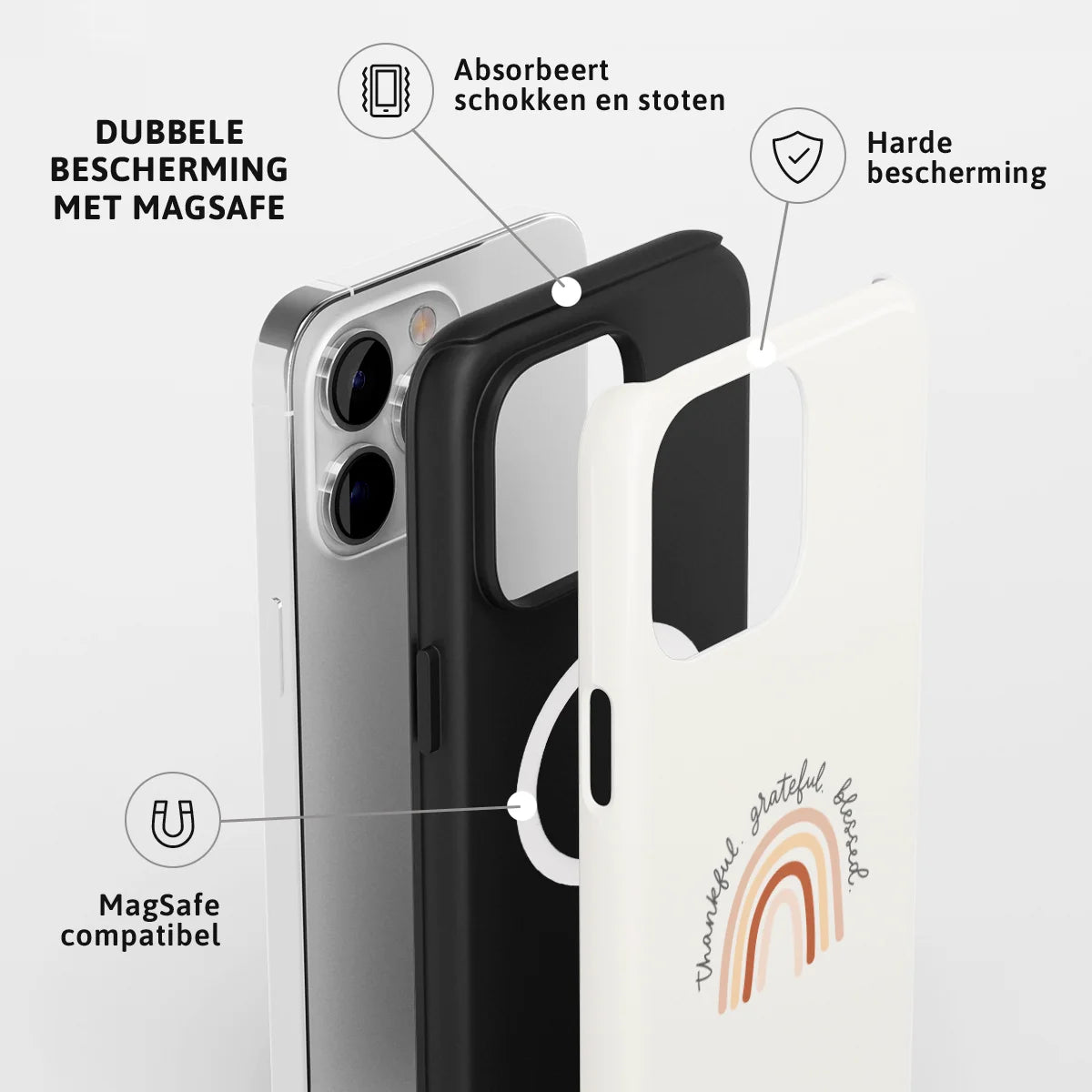 Christelijk toughcase met MagSafe telefoonhoesje met aardetinten regenboog design en dubbele laag bescherming