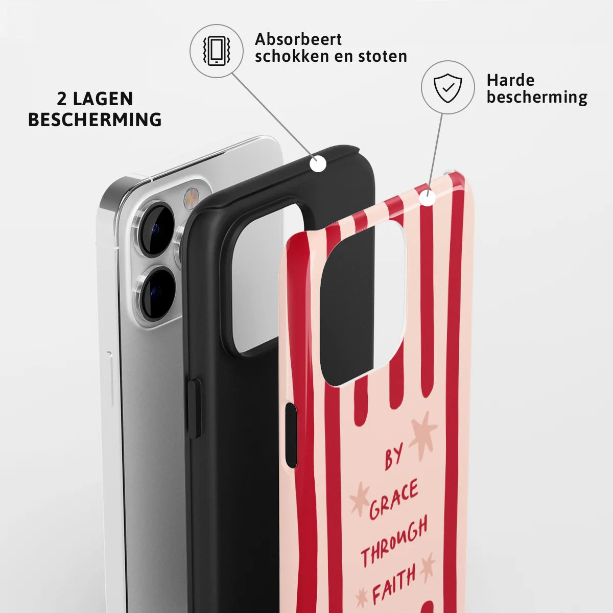 Christelijk toughcase telefoonhoesje ‘By grace through faith’ met 2 lagen bescherming en schokabsorberende harde bescherming