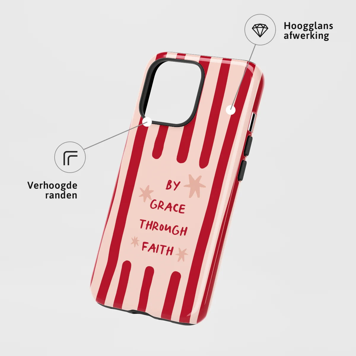 Christelijk toughcase telefoonhoesje ‘By grace through faith’ met hoogglans afwerking en opstaande randen
