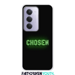 CHOSEN telefoonhoesje softcase met neon-groene tekst op donkere achtergrond – modern christelijk design voor jongeren.