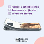 Christelijk telefoonhoesje softcase met tekst “De Verloren Zoon”, transparante zijkanten en schokbestendige bescherming