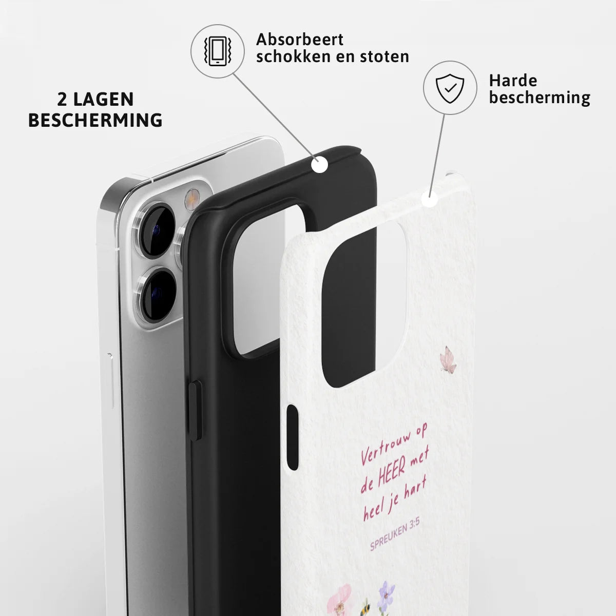 Christelijk toughcase telefoonhoesje ‘Vertrouw op de Heer’ met 2 lagen bescherming en schokabsorberende harde bescherming