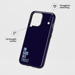 Christelijk toughcase telefoonhoesje ‘God trust’ met hoogglans afwerking en opstaande randen