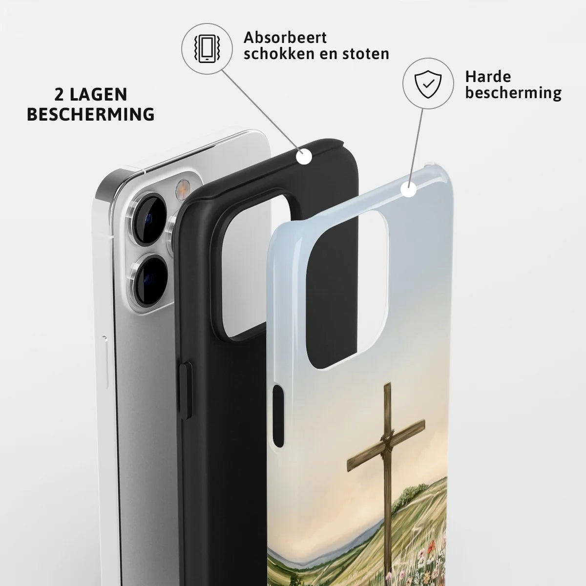 Christelijk toughcase telefoonhoesje met kruis als teken van hoop met 2 lagen bescherming en schokabsorberende harde bescherming