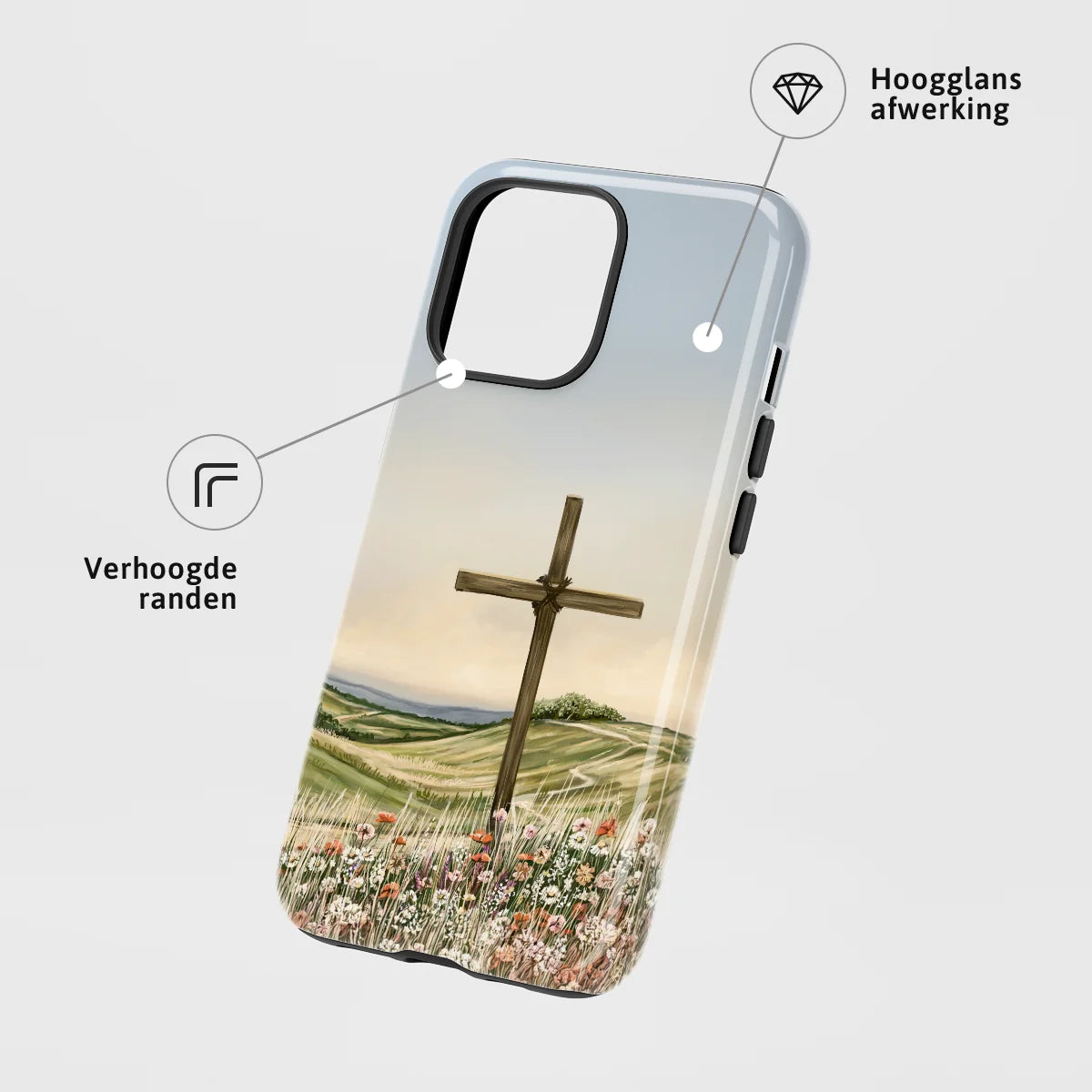 Christelijk toughcase telefoonhoesje met kruis als teken van hoop, hoogglans afwerking en opstaande randen