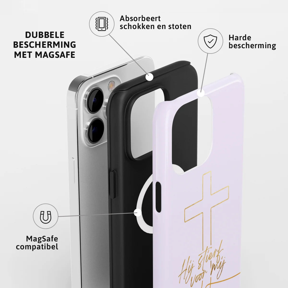 Christelijk toughcase met MagSafe telefoonhoesje met aardetinten regenboog design en dubbele laag bescherming