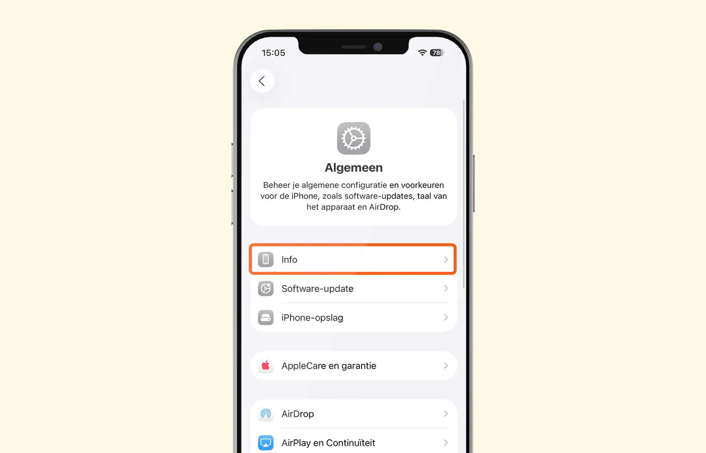 info selecteren in het instellingenmenu van de iPhone