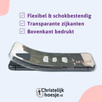 Christelijk telefoonhoesje softcase met tekst “Spoiler Jesus Wins”, transparante zijkanten en schokbestendige bescherming