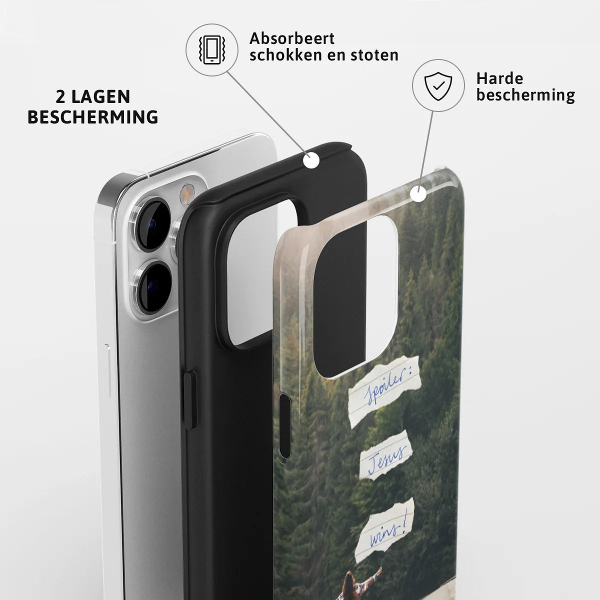 Christelijk toughcase telefoonhoesje ‘Jesus wins’ met 2 lagen bescherming en schokabsorberende harde bescherming