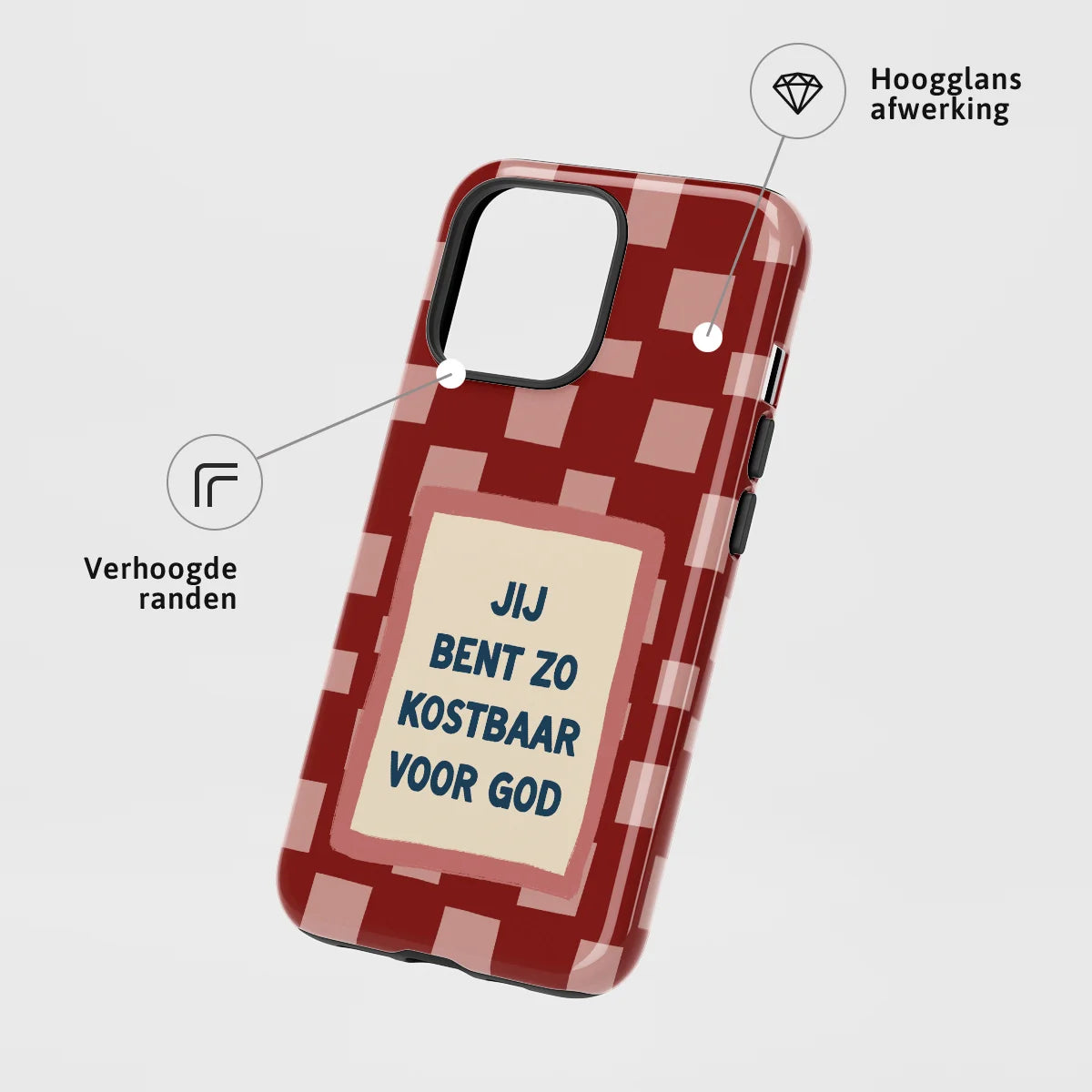 Christelijk toughcase telefoonhoesje ‘Jij bent zo kostbaar voor God’ met hoogglans afwerking en opstaande randen