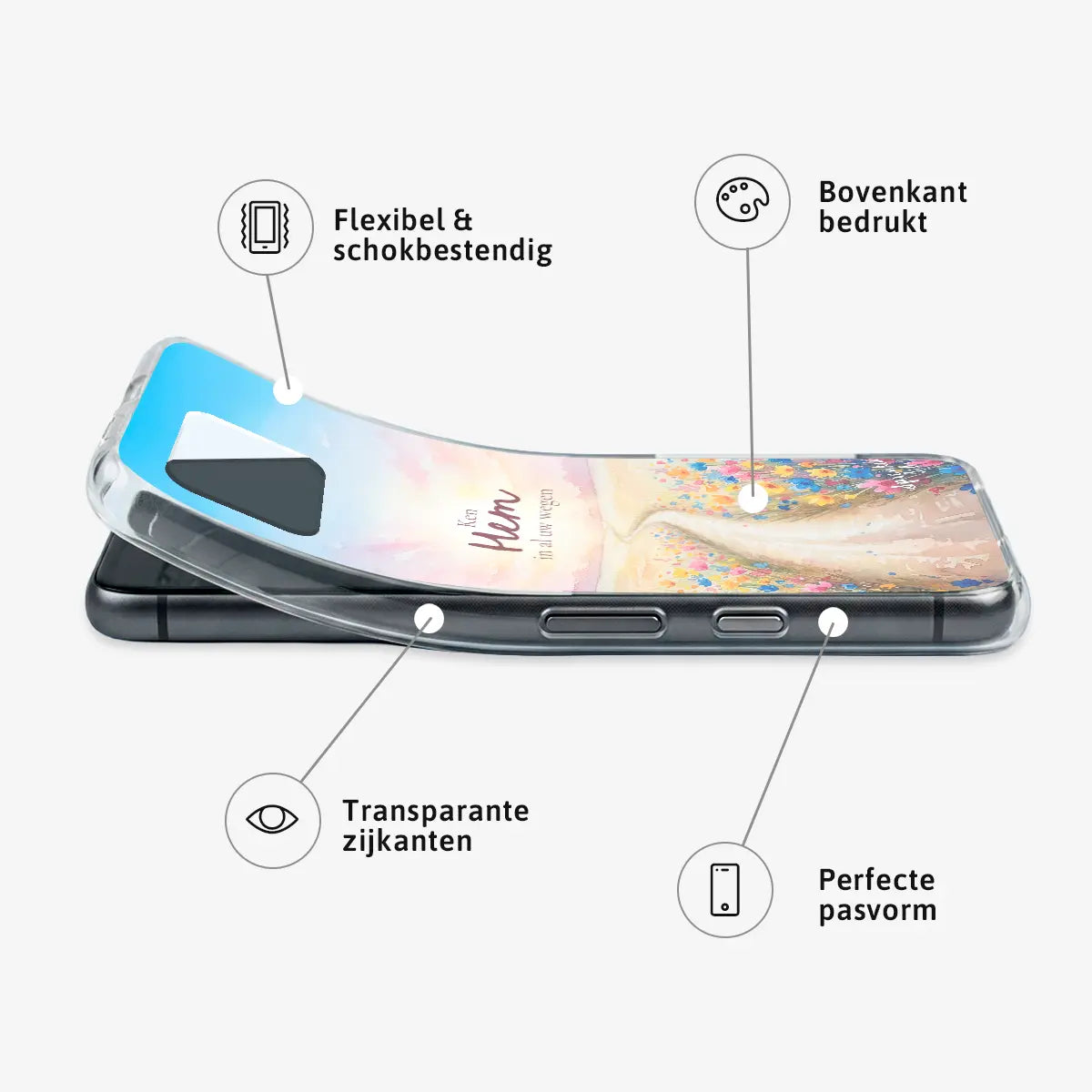 Softcase Ken Hem in al uw wegen – flexibel hoesje met transparante zijkanten en bedrukte achterkant