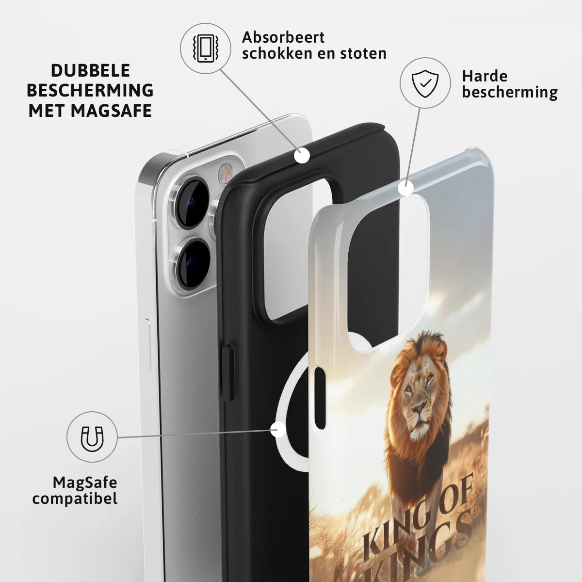 Christelijk toughcase met MagSafe telefoonhoesje ‘King of Kings’ met dubbele laag bescherming en schokabsorberende werking