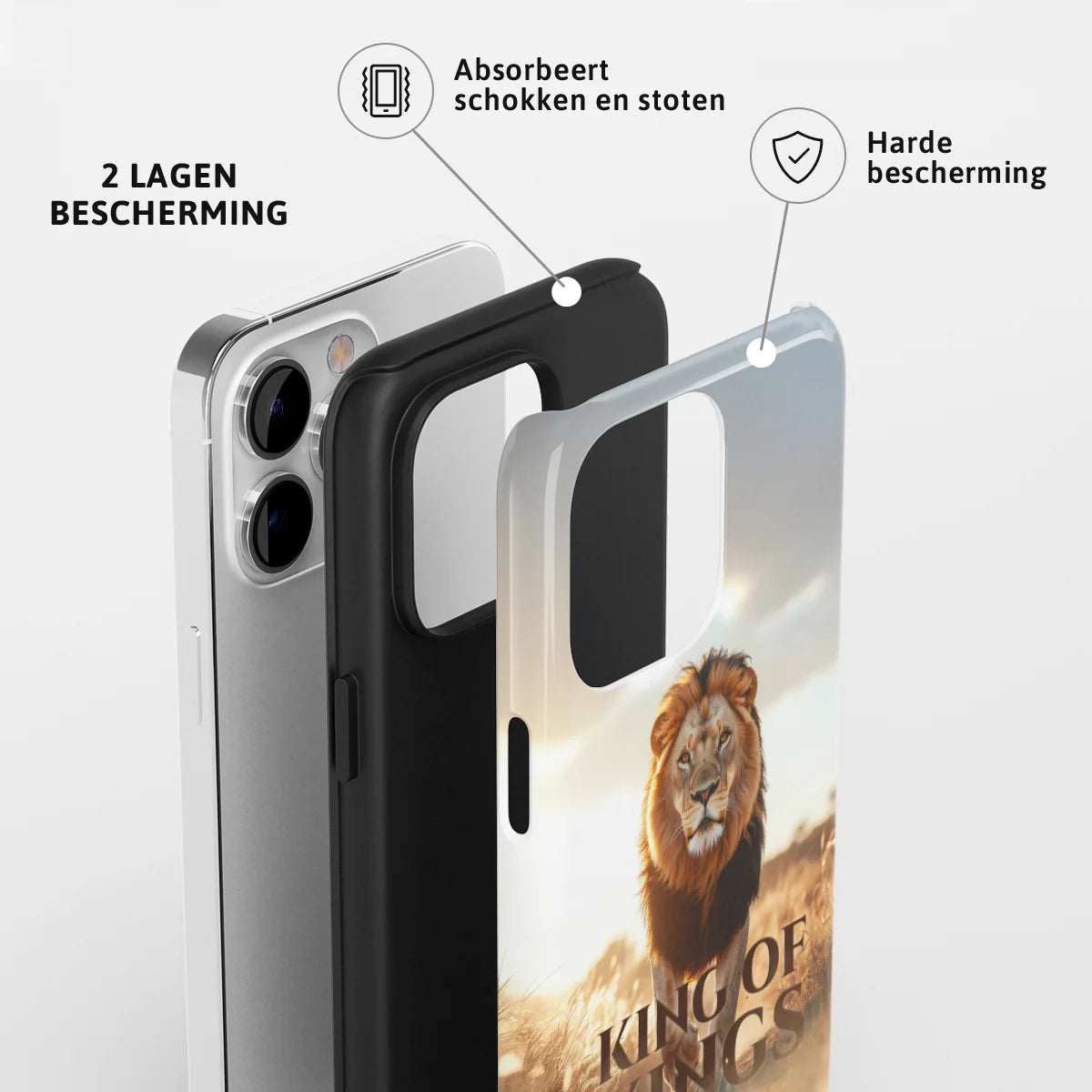 Christelijk toughcase telefoonhoesje ‘King of Kings’ met 2 lagen bescherming en schokabsorberende harde bescherming