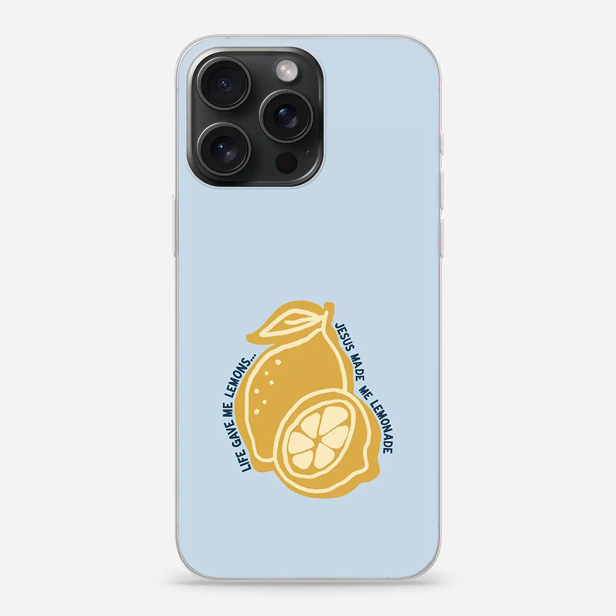 Christelijk softcase hoesje Life gave me Lemons Jesus made me Lemonade – gouden citroenen op blauw