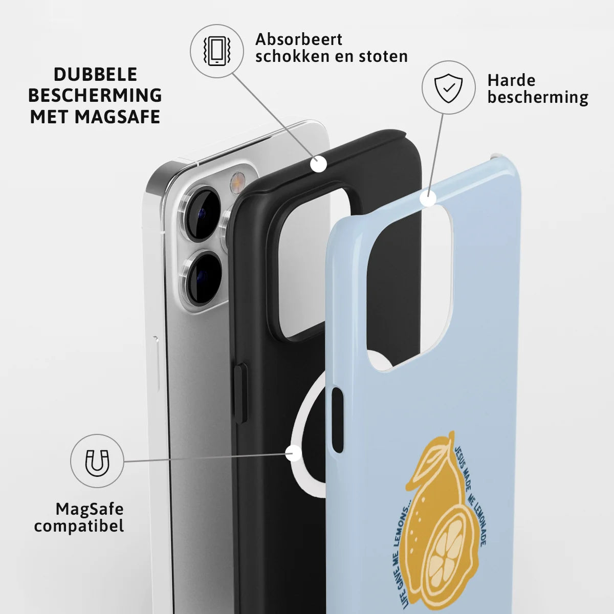 Christelijk toughcase MagSafe hoesje Life gave me Lemons Jesus made me Lemonade – gouden citroenen op blauw