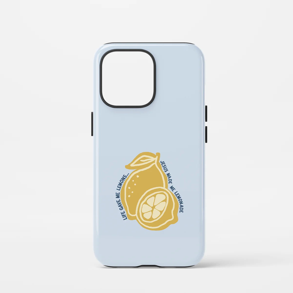 Christelijk toughcase hoesje Life gave me Lemons Jesus made me Lemonade – gouden citroenen op blauw