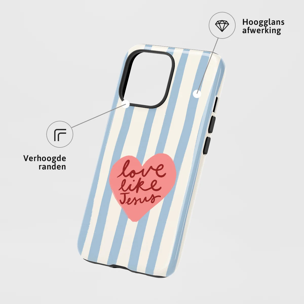 Christelijk toughcase telefoonhoesje ‘Love like Jesus’ met hoogglans afwerking en opstaande randen