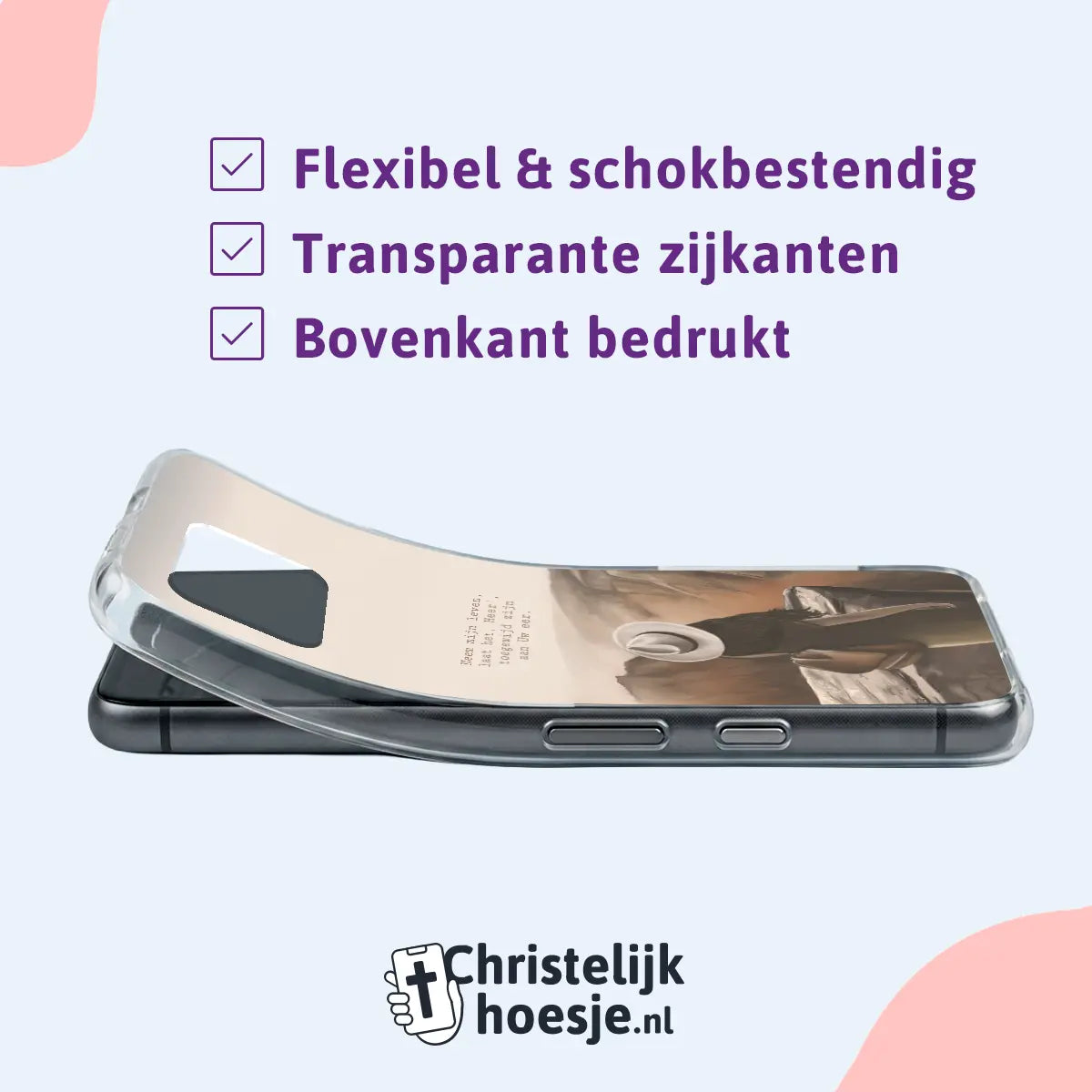 Christelijk softcase telefoonhoesje met tekst Neem mijn leven toegewijd aan Uw eer en transparante randen