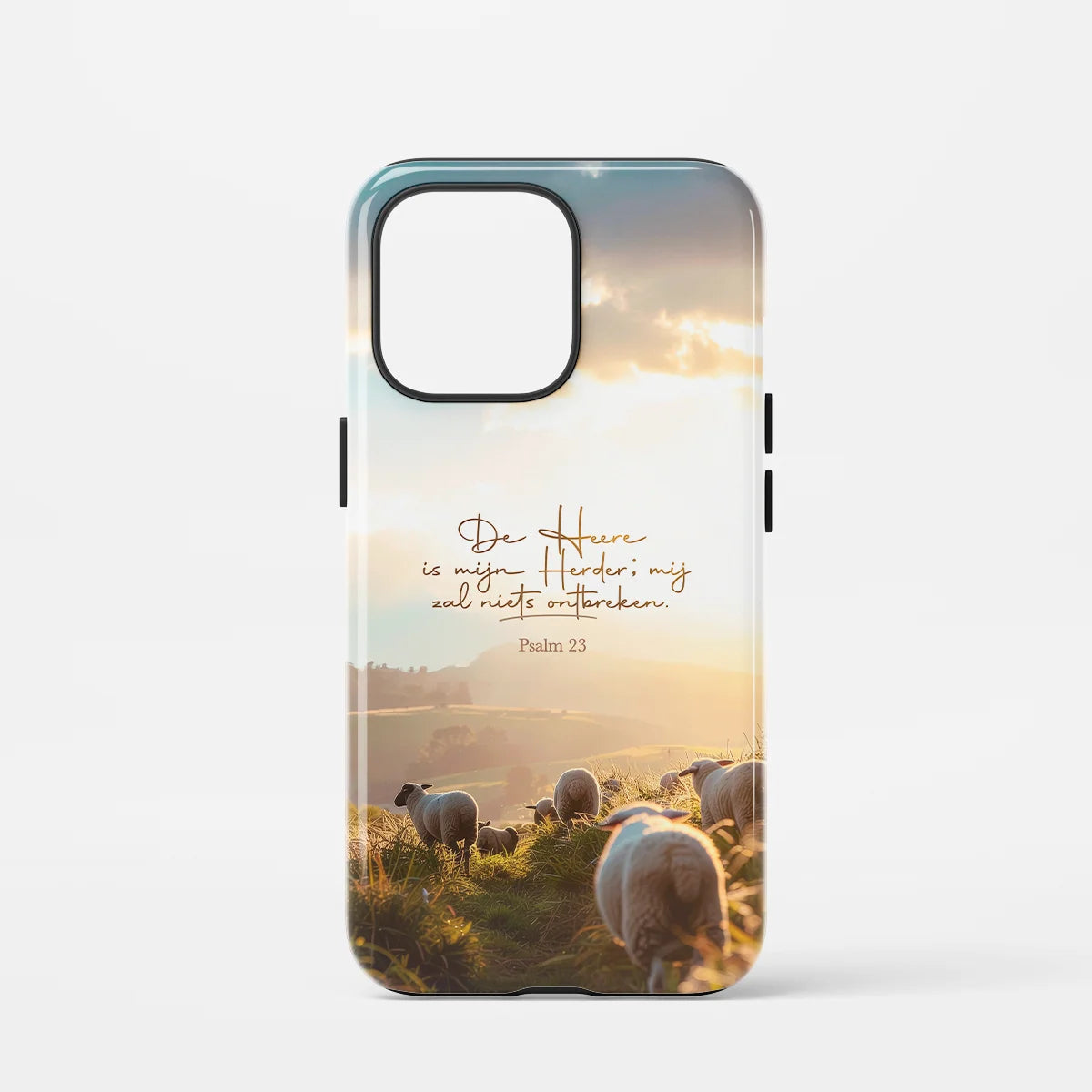 Christelijk toughcase telefoonhoesje Psalm 23 ‘De Heer is mijn Herder’, rustgevend en vertrouwd ontwerp