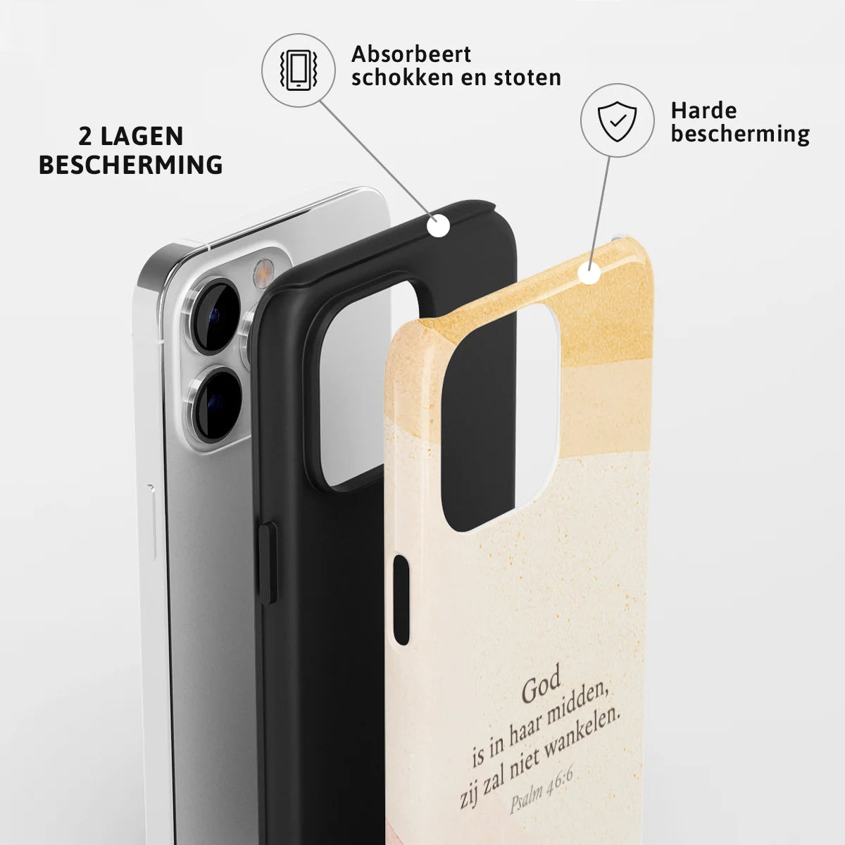 Christelijk toughcase telefoonhoesje Psalm 46:6 met 2 lagen bescherming en schokabsorberende harde bescherming