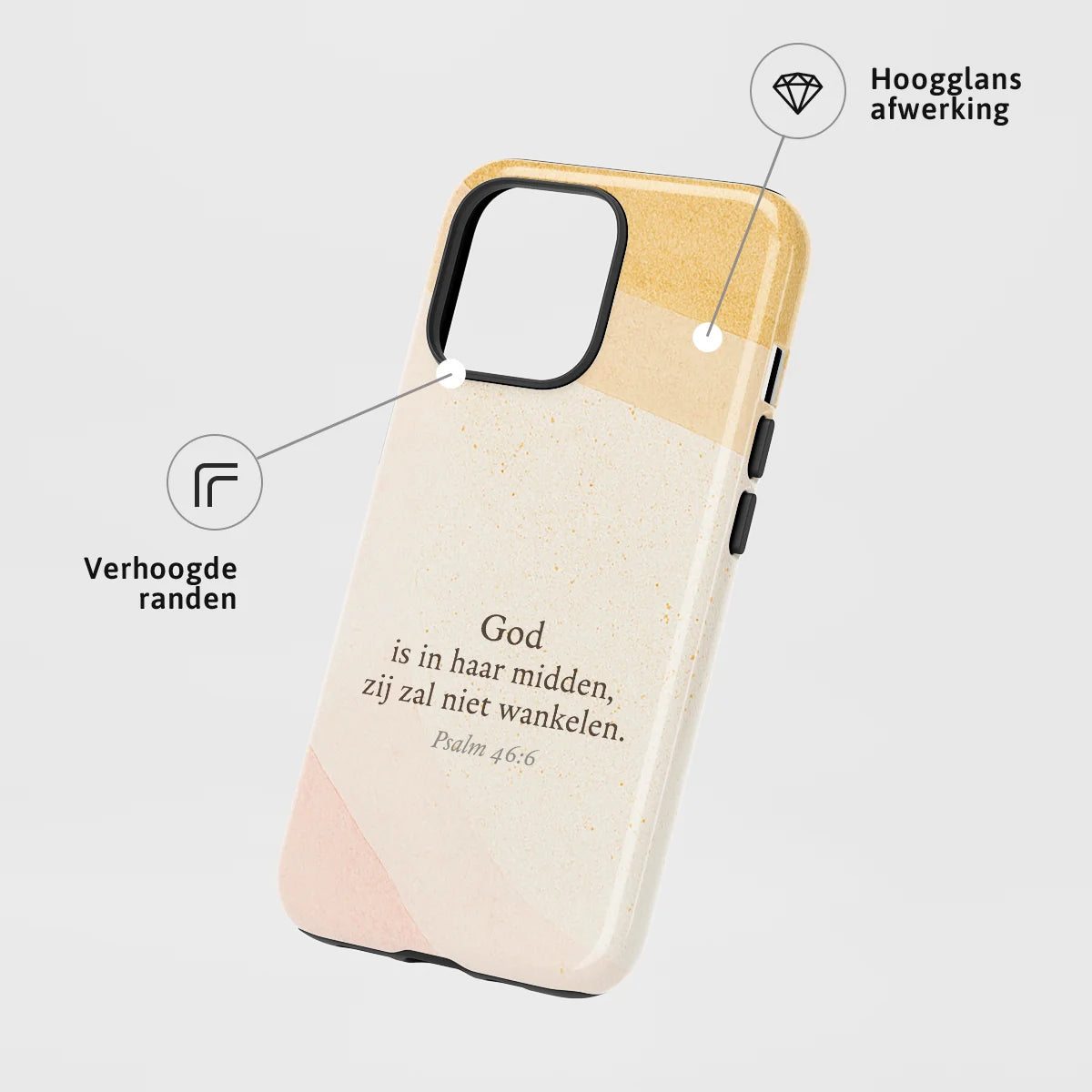 Christelijk toughcase telefoonhoesje Psalm 46:6 met hoogglans afwerking en opstaande randen