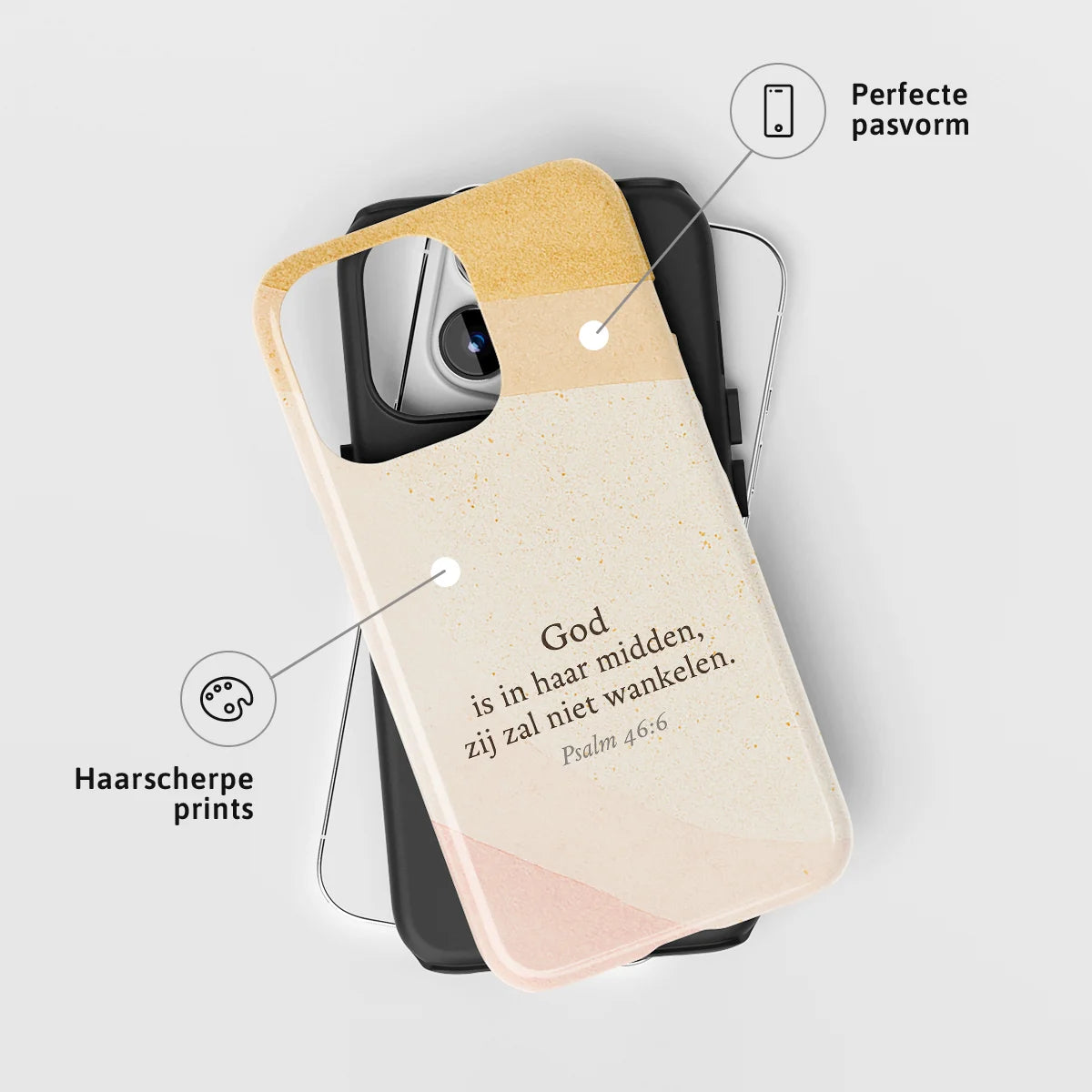 Christelijk toughcase telefoonhoesje Psalm 46:6 met perfecte pasvorm en haarscherpe print