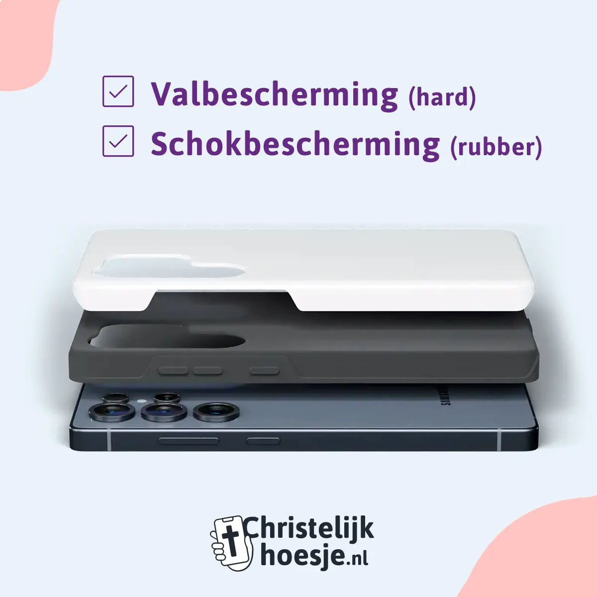 Hardcase telefoonhoesje met rubberen binnenlaag voor schokbescherming en harde buitenlaag voor valbescherming