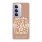 Softcase telefoonhoesje met de tekst “Faith over Fear” geïnspireerd door Johannes 14:27 – stijlvol christelijk ontwerp dat herinnert aan Jezus’ vrede.