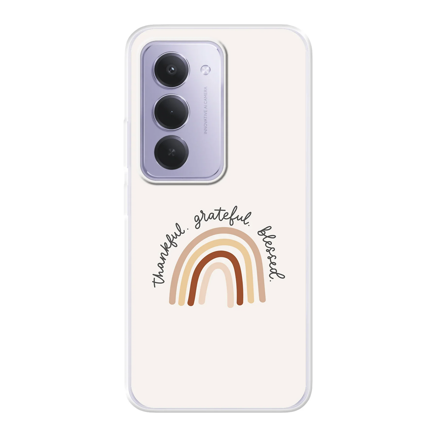Softcase telefoonhoesje met de tekst “Thankful. Grateful. Blessed.” – stijlvol christelijk ontwerp dat dankbaarheid en geloof uitstraalt.