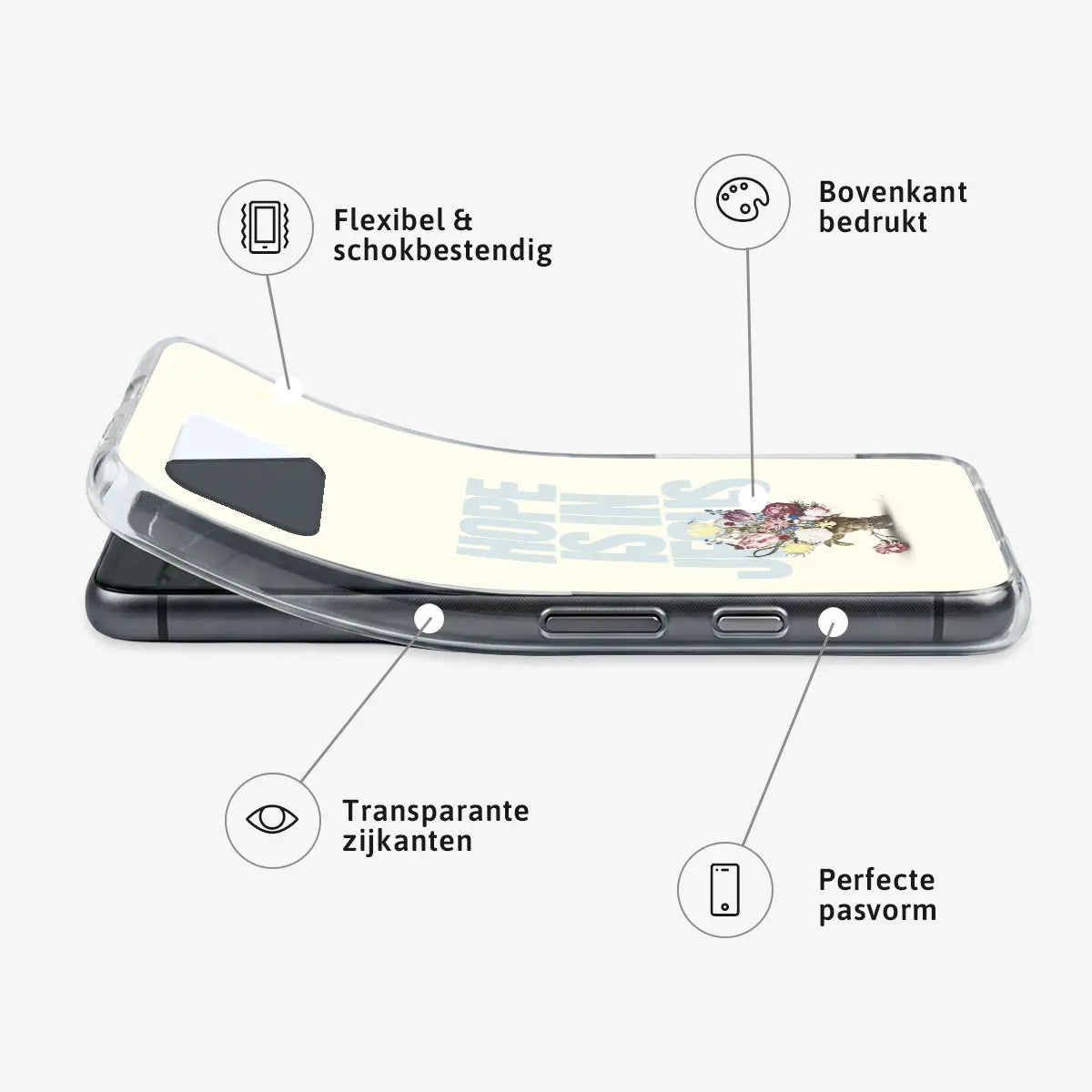 Flexibel softcase van Hope is in Jesus met transparante zijkanten en bedrukte achterkant