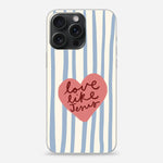 Christelijk softcase telefoonhoesje Love Like Jesus met lichtblauwe strepen en hart