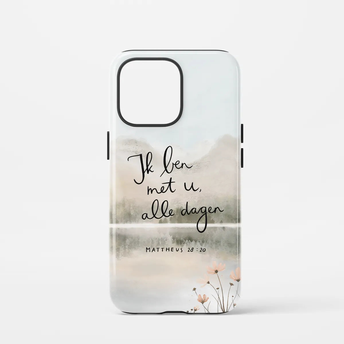 Christelijk toughcase telefoonhoesje Ik ben met u, alle dagen met bergen en meer in waterverf