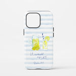 Christelijk toughcase hoesje U verkwikt mijn ziel Psalm 23:3 – waterverf limonade design op blauwe strepen