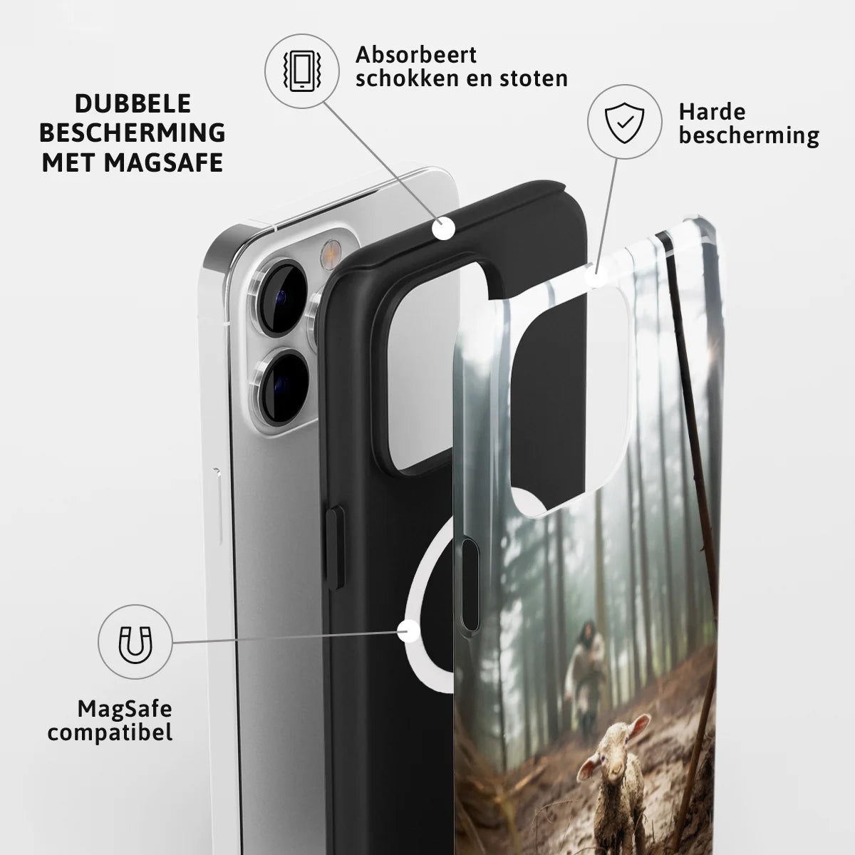Christelijk toughcase met MagSafe telefoonhoesje ‘Verloren schaap’ met dubbele laag bescherming en schokabsorberende werking