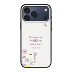 Eco-hoesje telefoonhoesje met aquarel bloemen, bijtjes en vlinder – Spreuken 3:5 “Vertrouw op de HEER met heel je hart” – duurzaam en geloofsvol