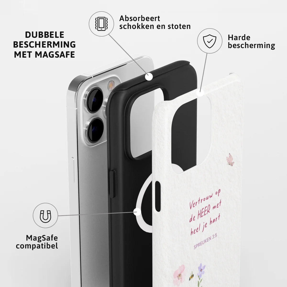 Christelijk toughcase met MagSafe telefoonhoesje ‘Vertrouw op de Heer’ met dubbele laag bescherming en schokabsorberende werking