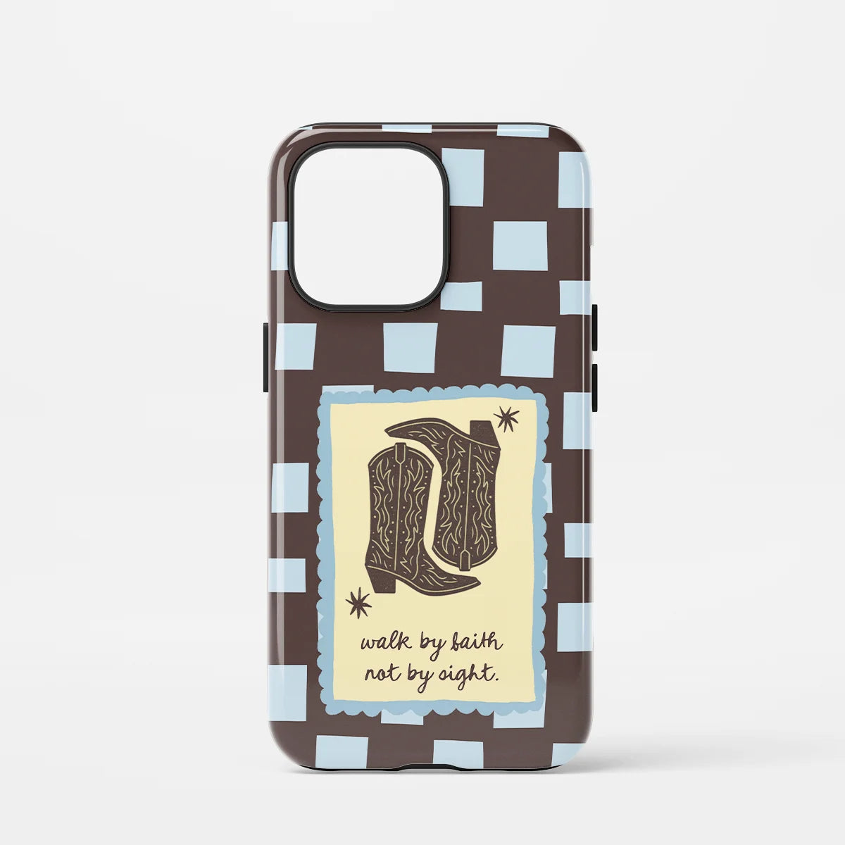 Christelijk toughcase telefoonhoesje ‘Walk by faith not by sight’, modern en inspirerend geloofsdesign