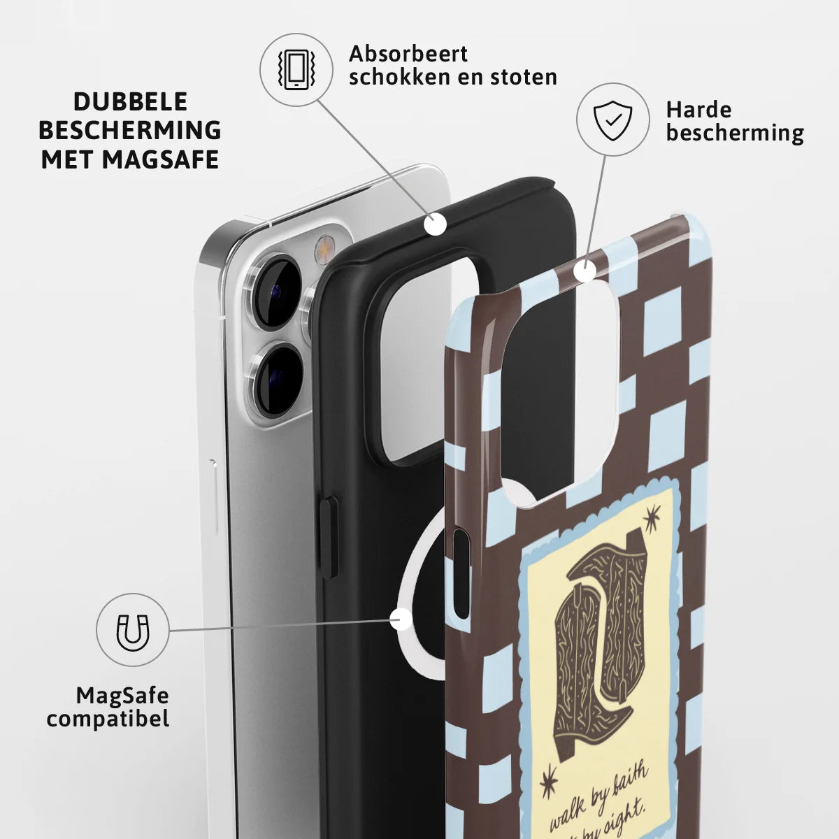Christelijk toughcase met MagSafe telefoonhoesje ‘Walk by faith not by sight’ met dubbele laag bescherming en schokabsorberende werking