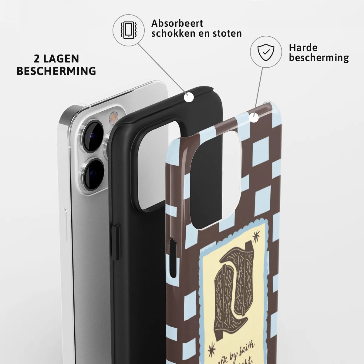 Christelijk toughcase telefoonhoesje ‘Walk by faith not by sight’ met 2 lagen bescherming en schokabsorberende harde bescherming