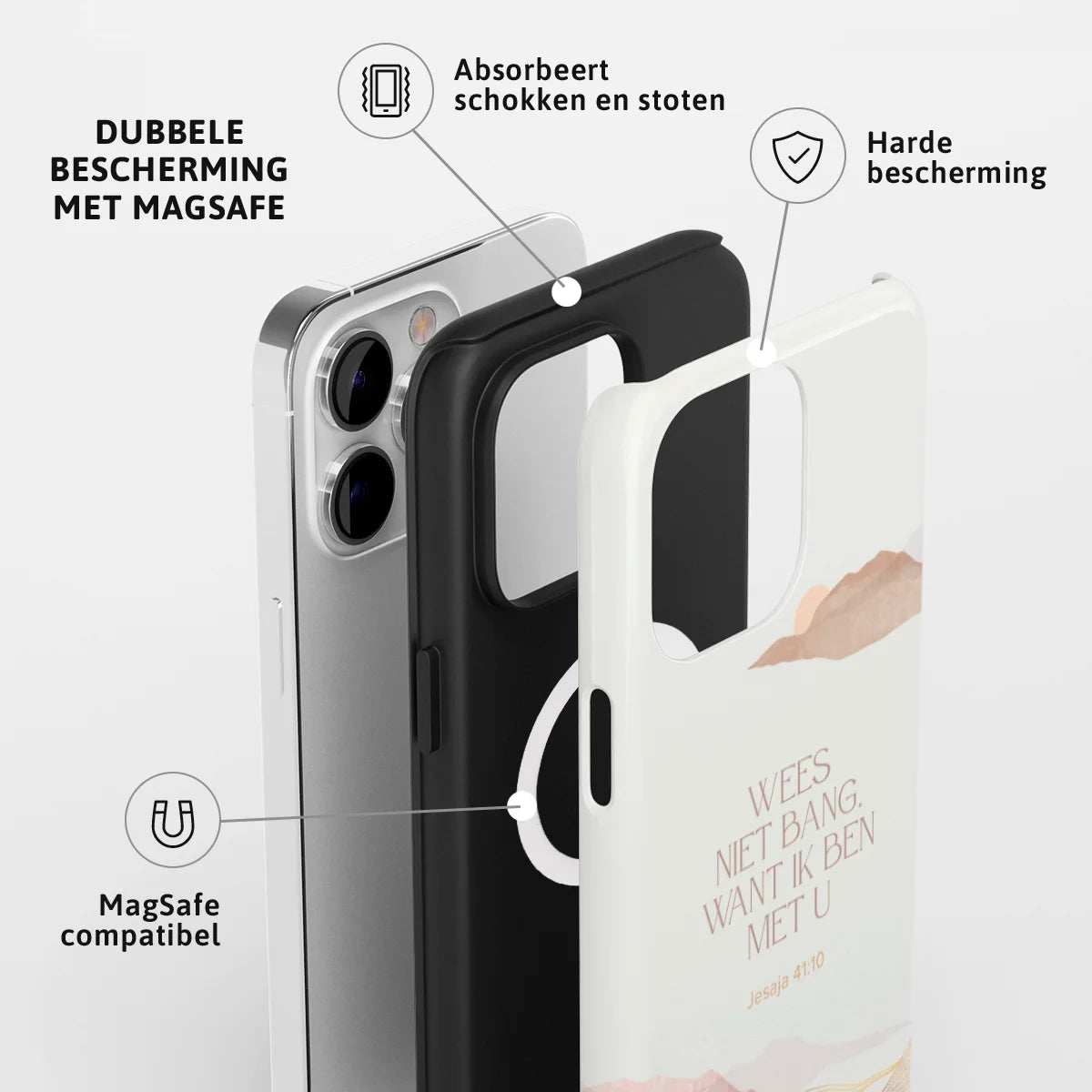 Christelijk toughcase met MagSafe telefoonhoesje ‘Wees niet bang’ met dubbele laag bescherming en schokabsorberende werking