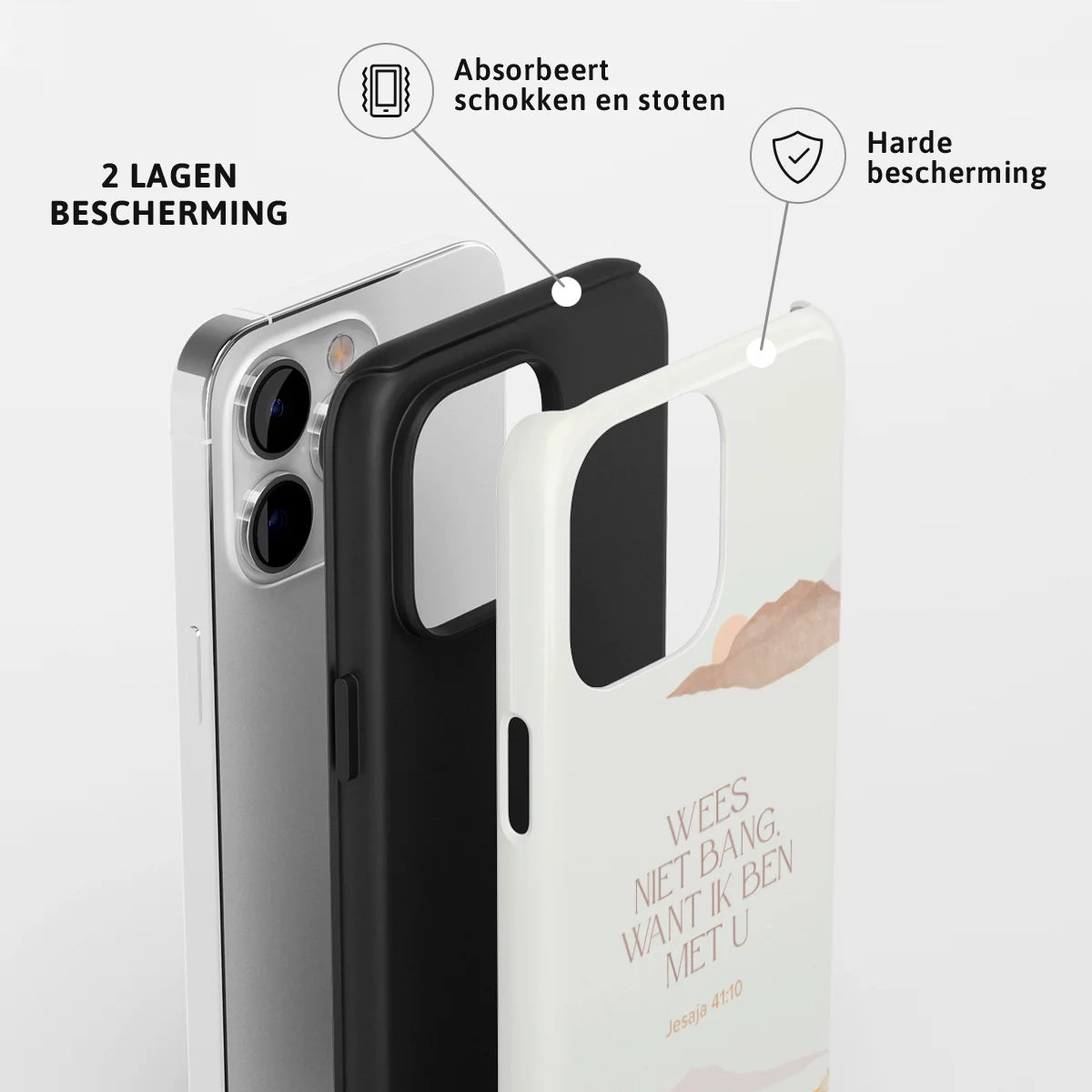 Christelijk toughcase telefoonhoesje ‘Wees niet bang’ met 2 lagen bescherming en schokabsorberende harde bescherming