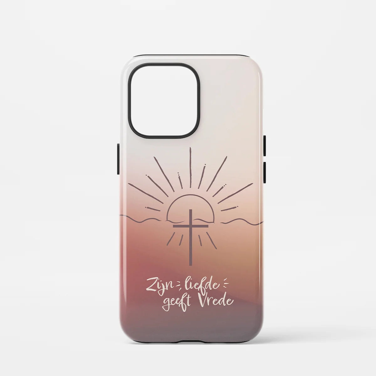 Christelijk toughcase telefoonhoesje ‘Zijn liefde geeft vrede’, rustgevend en minimalistisch design