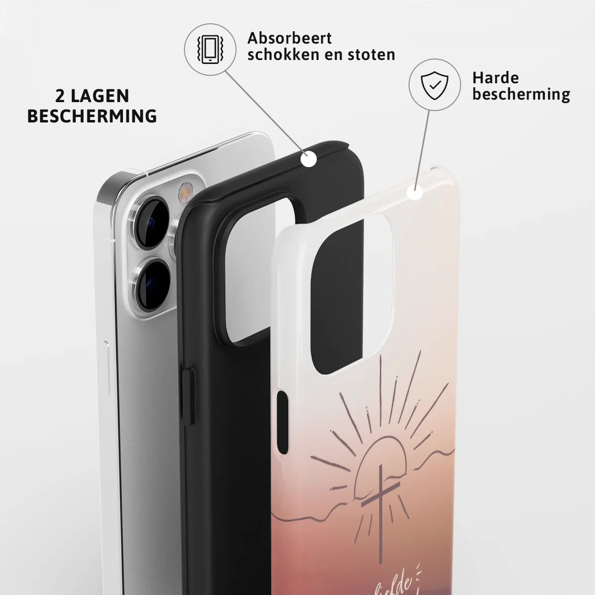 Christelijk toughcase telefoonhoesje ‘Zijn liefde geeft vrede’ met 2 lagen bescherming en schokabsorberende harde bescherming
