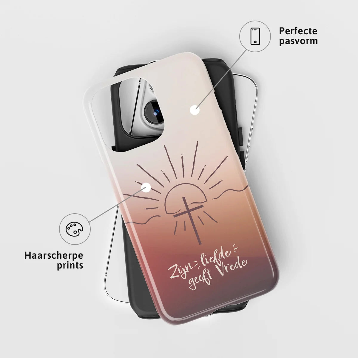 Christelijk toughcase telefoonhoesje ‘Zijn liefde geeft vrede’ met perfecte pasvorm en haarscherpe print