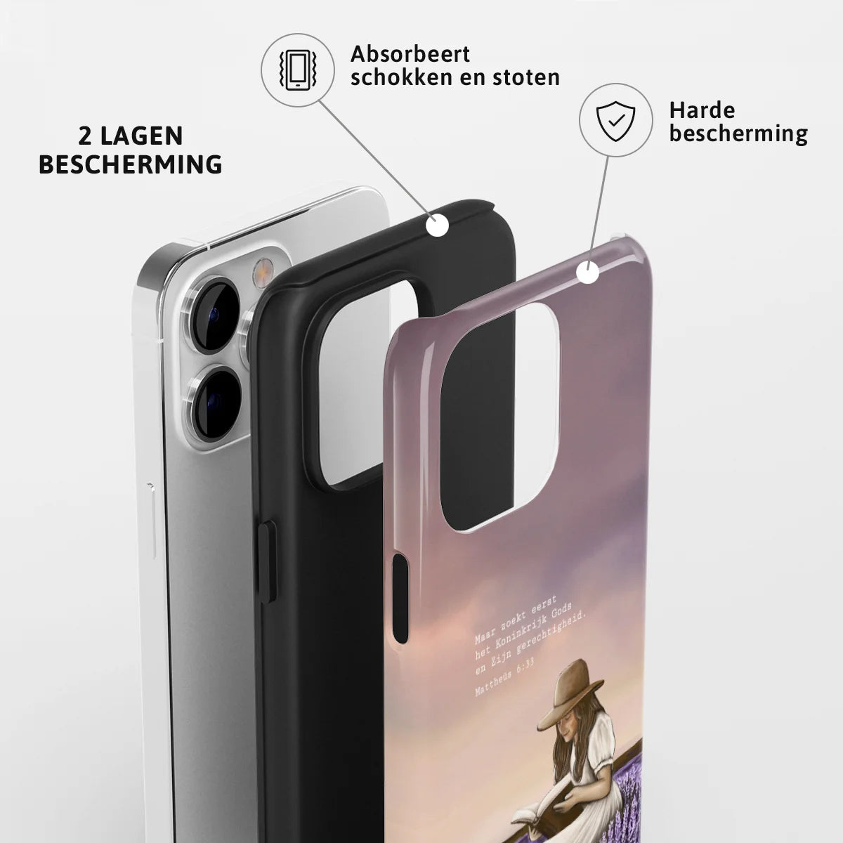 Christelijk toughcase telefoonhoesje ‘Zoek eerst het Koninkrijk Gods’ met 2 lagen bescherming en schokabsorberende harde bescherming